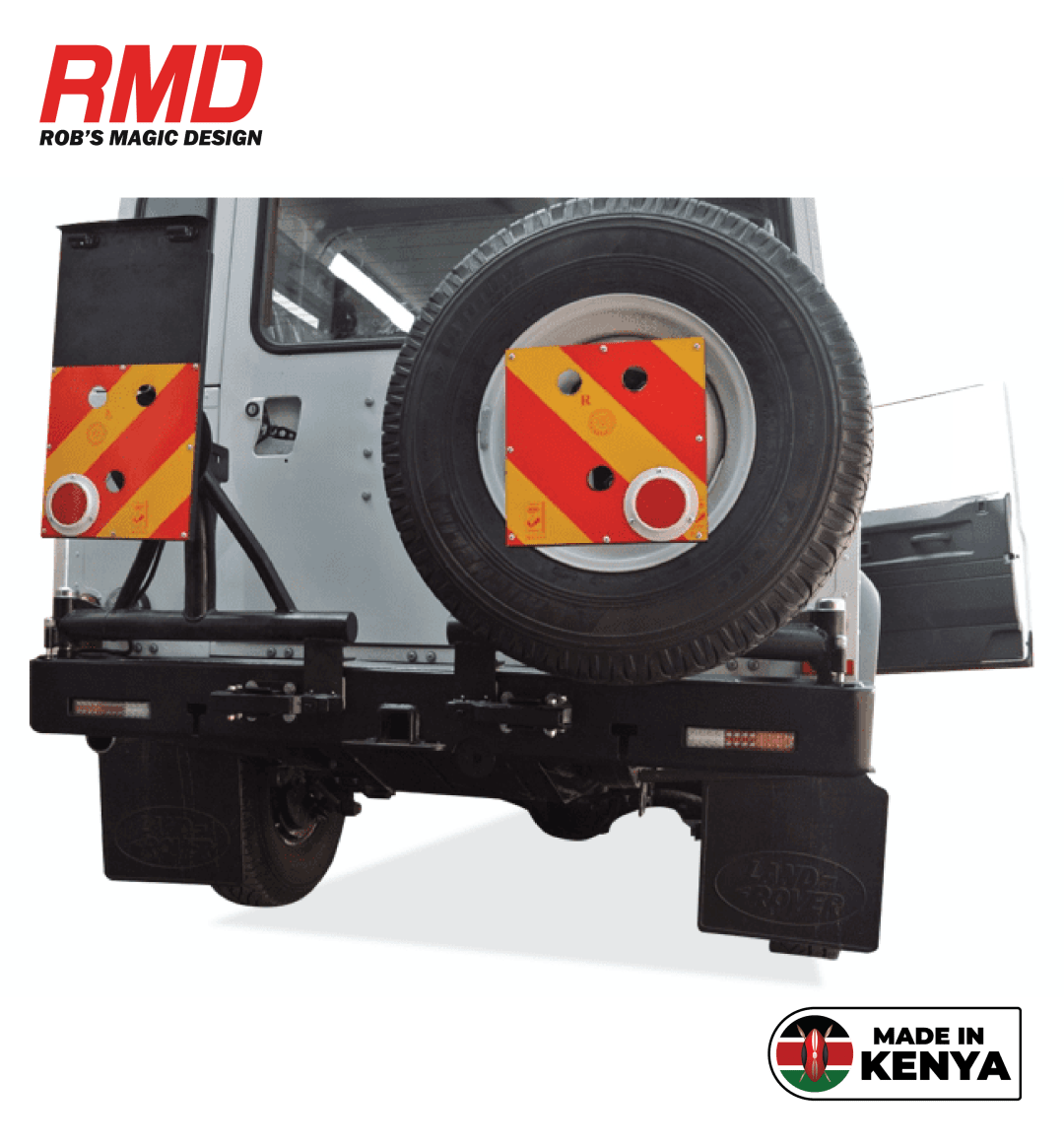 Land Rover 110 Rear Replacement Bar RB8 Steel Black with Tow Bracket and 50mm Ball (Optional Swing Away Tire Carrier)