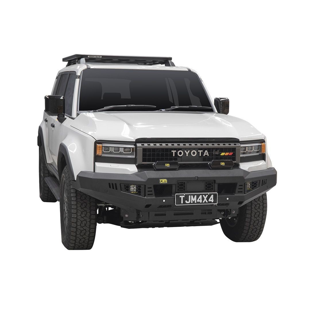Toyota Prado 250 (+11/24) TJM Bull Bar Venturer T24 Steel Black O.E. Bumper Cut, Air Bag Compatible